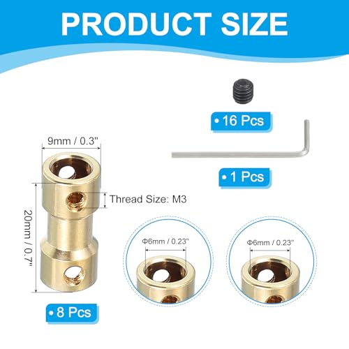 PATIKIL Brass Shaft Coupling Joint 6mm to 6mm, 8 Pcs Motor Shaft Coupler Extension Connector Rigid Sleeve Adapter Transmission Joint with Screws for RC Car Tires Motor - size: 6mm to 6mm