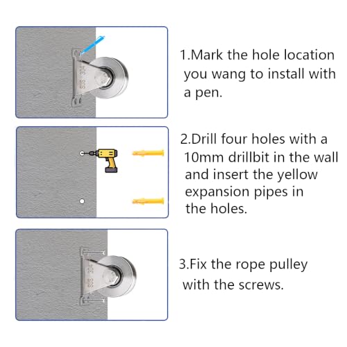 V Type Stainless Steel Groove Wheel Wall-Mounted Ceiling Lifting Pulley - size: 2 Pack V Type
