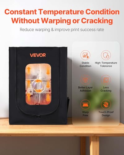VEVOR 3D Printer Enclosure, Dustproof Waterproof Oxford Cloth 3D Printer Tent, Constant Temperature Protective Case with LED Lighting, Compatible with Creality/ELEGOO/Anycubic Multiple Popular Models - color: Black, size: 21.6 x 25.6 x 29.5 inch