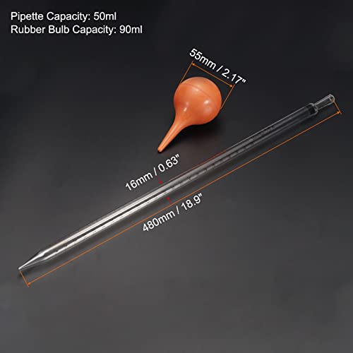 PATIKIL Graduated Dropper Pipettes Kit, 1 Set 50ml Borosilicate Glass Pipette with Rubber Squeeze Bulb for Transfer Liquid for Lab, Chemistry, Clear - size: 50ml