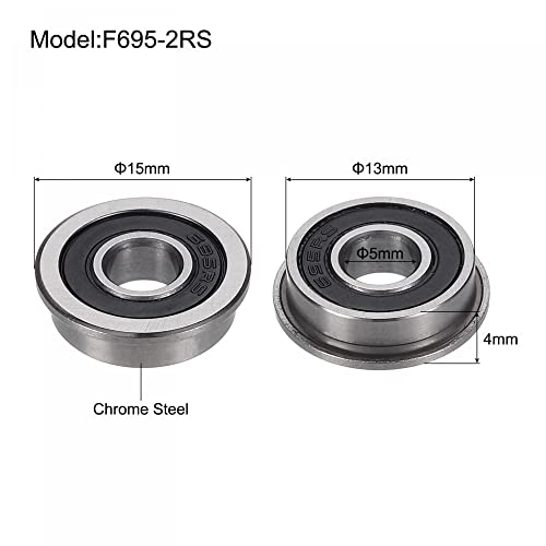 uxcell 10pcs F695-2RS Flange Ball Bearing 5x13x4mm Double Sealed Chrome Bearings with 5pcs 5mm Dia HSS Lathe Bar Round Rod