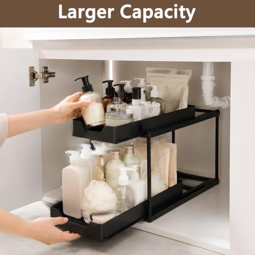 Under Sink Organizer for Bathroom & Kitchen, Large Capacity 2-Layer Sliding - color: Black1-1pack
