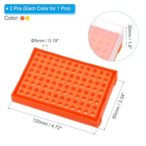 PATIKIL 96 Wells PCR Tube Rack for 0.2ml Test Strips Tubes, 2 Pcs Waterproof Tubes Filling Tray Centrifuge Tube Holder, Yellow, Orange