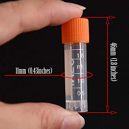 81PCS Cryo Tubes 2ml, Plastic Small vials with Screw caps Sample Tubes,PP Material ,with Silica Gel Gasket,Free from DNase, RNase, Human DNA - size: 2ml 81PCS