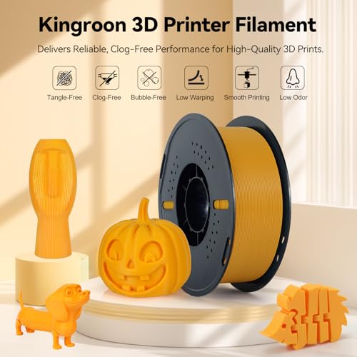 Kingroon Orange PLA 3D Printer Filament 1.75mm ±0.02 mm, No Tangling & No Clogging. Orange Filament PLA 1kg 2.2lbs, Easy to Print. Compatible with Most FDM 3D Printers. - color: 1kg Orange