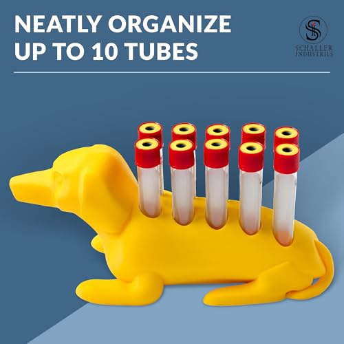 Schaller Industries Dachshund Test Tube Rack, 10 Vials, 16mm, in Yellow - color: Bright Yellow, size: 16mm Tubes