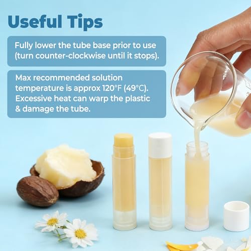 LotFancy Lip Balm Tubes Kit with Filling Tray & Spatula, 50 Pcs 5.5ml (3/16 oz) Clear Empty Lip Balm Containers with White Caps, BPA-Free, Leak-Resistant - color: White(with Tray & Spatula)