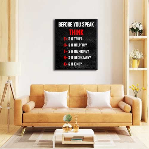 Pyradecor Large Inspirational Poster Black Framed Canvas Wall Art Motivational Think Before You Speak Classroom Positive Quotes for Office Home Decorations - color: Think, size: 24.6"L x 20.7"W