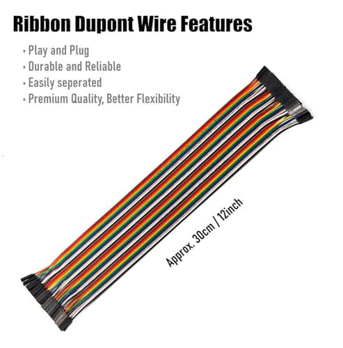 40pcs 30 cm (12 inch) Female to Female Multicolored Dupont Wire Breadboard Jumper Ribbon Cables Compatible with Arduino Projects(F/F) - color: Female to Female, size: 40 PCS - 30 cm