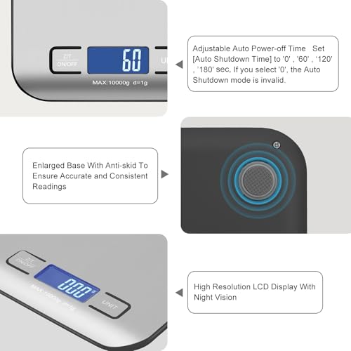 Digital Shipping Scale,Stainless Steel Panel, Accurate Portable Postal Scale for Packages, Small Business,Kitchen, Food, Handmade, Liquids, and Boutique (Silver Black Rechargeable(10kg/1g)) - color: Silver black Rechargeable(10kg/1g)