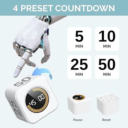 KADAMS Pomodoro Timer Visual - Productivity Pomodoro Cube, 5/10/25/50 Min Countdown & Countup, Silent – Ideal for Work Study Cook Workout Kitchen School Classroom Office Gift Kids (1, White) - color: White