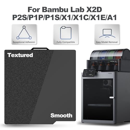 Double Sided Black PEI Build Plate for Bambu Lab X2D/P2S/X1/X1C/X1E/P1P/P1S/A1, Smooth PEI+Textured PEI Spring Steel Sheet Plate Flexible Platform 257x257mm for Bambu Labs 3D Printers - color: Smooth PEI+Textured PEI(Black)