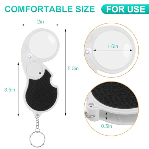 Rongon 5X Magnifying Glasses with Light, Keychain Pocket Folding Magnifier - color: Black-2pcs