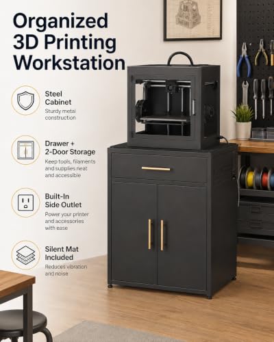 3D Printer Cabinet, Big Sturdy 3D Printer Stand Table with Filament Storage (DK-Black) - color: DK-Black
