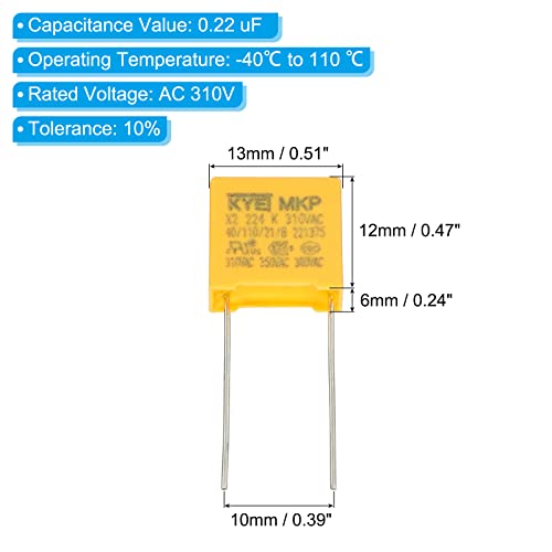 PATIKIL Safety Capacitors, 10 Pack 0.22uF AC 310V 10mm Pin Pitch 13x12x6mm Polypropylene Film Capacitor Assortment Kit for DIY Electronic Products - style: 0.22 uF