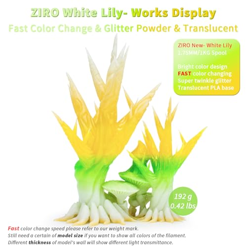 ZIRO 3D Printer Filament, Fast Color Change Twinkle Effect 1KG, White Lily - color: White Lily