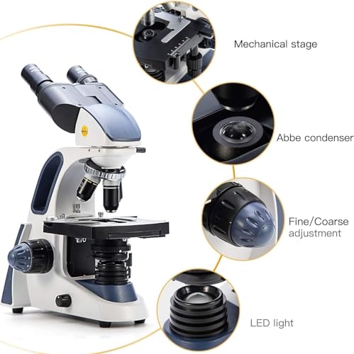 SWIFT SW380B Binocular Compound Microscope,40X-2500X with 2.0MP Camera,100pcs Microscope Slides,Microscope Kit for Students School Lab - style: B) w/ 2.0MP Camera+Phone Adapter