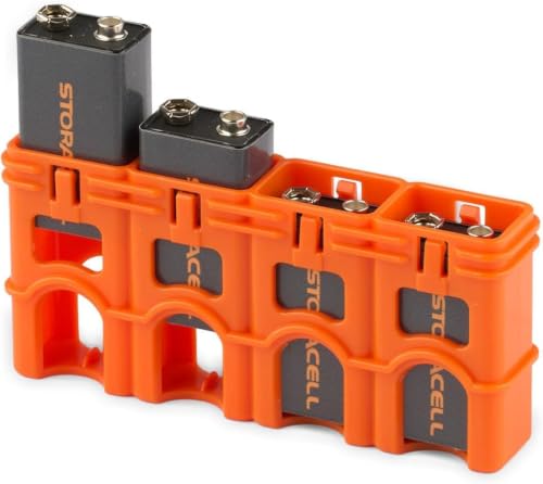 Storacell Slimline 9V Battery Storage Container - Holds 4-9 Volt Batteries, Orange, (Pack of 2) - color: Orange, size: 4 Count (Pack of 2)