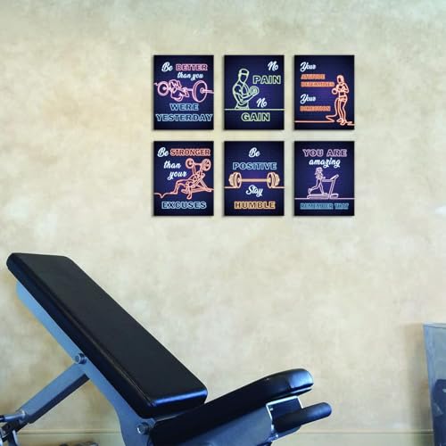 CHDITB Fitness Motivation Framed Canvas Wall Art, Inspirational Exercise Artwork, Workout Quote Wall Decor, Barbell Dumbbell Poster, Retro Neon Sport Art Prints for Home Gym Bedroom Decor 8”X10”x6 - color: Sports, size: 8"L x 10"W