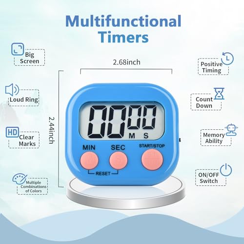 4 Pack Digital Kitchen Timer Magnetic Digital Timer with Big Display Loud Ring Cooking Timers for Kitchen Electronic Timer for Cooking, Game, Gym, Break Time, Classroom (Pink,Blue,Green,Purple, 4) - color: Pink,blue,green,purple