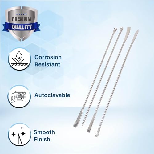 A2Z Scilab 4 Pcs Stainless Steel Lab Spatula Micro Scoop Spoon Set - Laboratory Tiny Mixing Spatulas, Double Ended Long Sampling Spoon for Powders Gel Cap Capsule Filler
