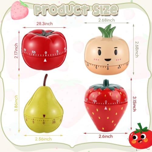 Amylove 4 Pcs Cute Mechanical Kitchen Timer Fruit 60 Minutes - style: Fruit