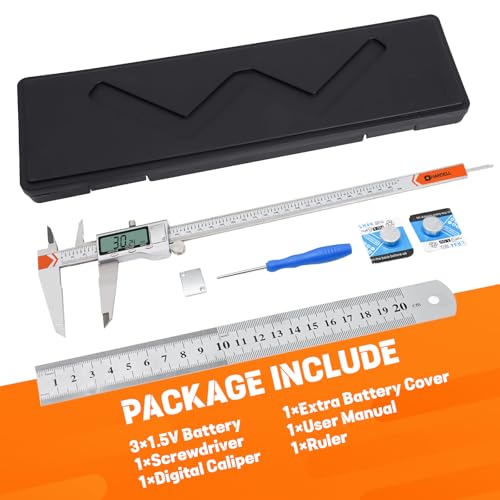 HARDELL 12" Digital Caliper, All-Metal Electronic Micrometer with Large LCD, Inch/Metric/Fraction Conversion, Precision Measuring Tool for Household & DIY (2 Batteries Included) - size: 12 Inch