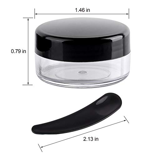 Refillable Cosmetic Sample Jars - 100 Pack 10g (0.35oz) Black Small Travel Containers with Lids + 10 Mini Makeup Spatulas - BPA Free - color: Black