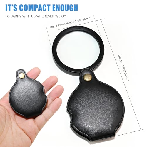 2pcs2.36 inches Upgrade 10x Small Magnifying Glass,Pocket Magnifier - color: Black / 2.36 Inches