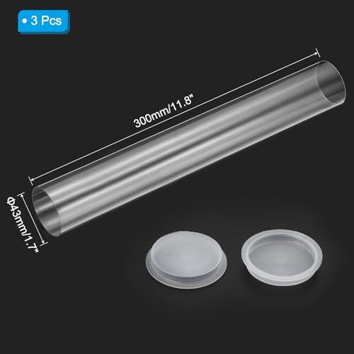 PATIKIL 11.8"x1.7" Clear Storage Tubes PC Hollow Rigid Tube with Cap 3Pcs - size: 11.8"L x 1.7"Dia