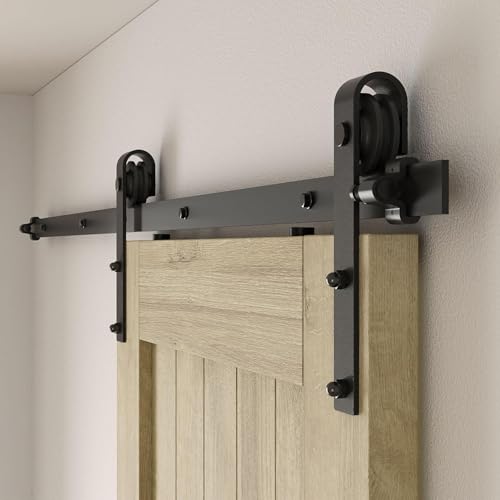 CCJH 5FT/152CM Sliding Door Hardware, Black, Industrial Set for Interior Sliding Door, Improve - size: 1.5M (5FT)