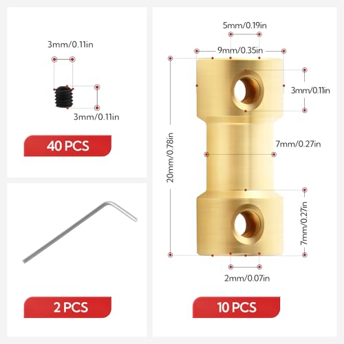 10pcs 2mm to 5mm Shaft Coupler, Brass Set Screw Couplings, Motor Shaft Coupler - size: 2mm to 5mm