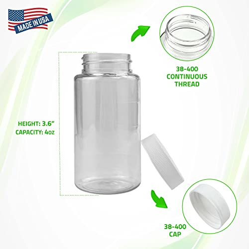 Oil Sampling Bottle - MADE IN USA - Pack of 17 Oil Analysis Sampling Clear Plastic Bottle 4 oz (120 ml) Capacity with 38-400 cap size - FDA Compliant and BPA Free