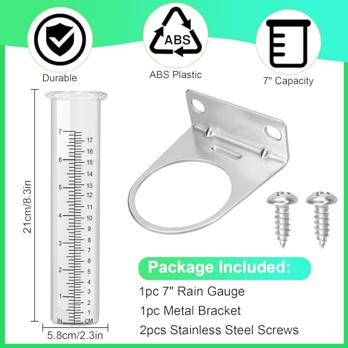 7" Capacity Rain Gauge Outdoor with Stainless Steel Mounting Rack Holder, Wall Mount Hanging Rain Measure Gauge for Yard,Post Mount Rain Gauge Large Rain Gauge Outdoor for Home Yard Garden