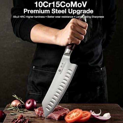 imarku Japanese Santoku Knife 7 Inch, 10Cr15CoMoV 3-Layer Stainless Steel - color: Arctic Silver