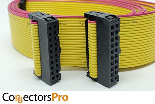 2-Pack IDC 2x10 20P 2.54mm Female Connector 80cm 31 Inches Yellow Flat Ribbon Cable, Double Rows 20 Pins 0.1” Pitch FC F/F (20P-80cm-2PK) - size: 20P-80cm-2PK