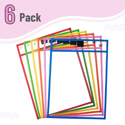 Mr. Pen- Reusable Dry Erase Pocket Sleeves, 10" x 14", 6 Pack, Colorful - color: Bright Colors, size: 6 Pack