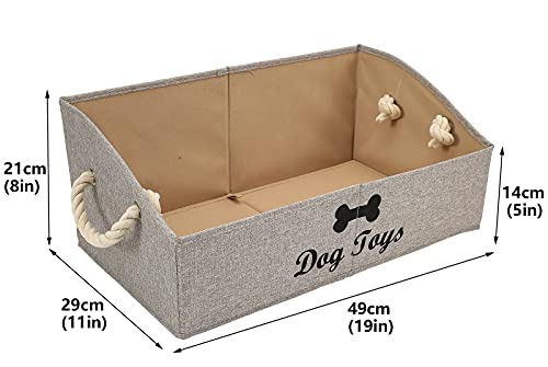 Geyecete Large Dog Toys Storage Bins - Foldable linen Trapezoid Organizer Boxes with weave Rope Handle, Collapsible Basket for Shelves (Light Brown-DOG) - color: Light Brown