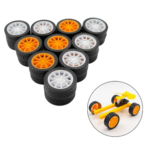 20PCS Toy Car Wheel Rubber Tire Wheel with 10PCS Round Shaft Axles for for RC Car Truck Robot Boat Helicopter DIY Model Toy Part (Mix Color 2) - color: Mix Color 2