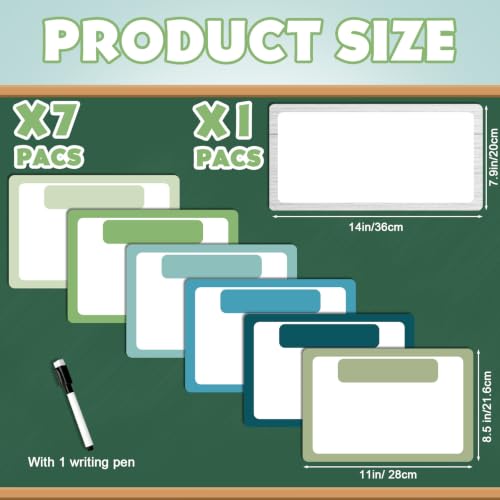 7 Pack Magnetic Write & Wipe Paper Organization Chart, Green Blank Dry Erase Objectives Labels Learning Magnets with 1 Black Pen & 30x20cm Back Card - style: Green