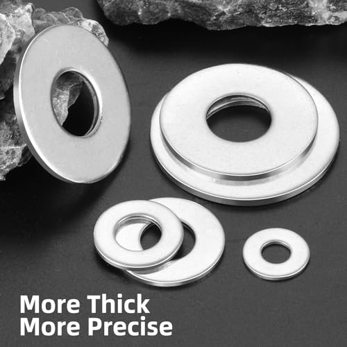 VGBUY 125PCS 3/8 Flat Washers for Screws and Bolts, 7/8 OD, Thickened 304 Stainless Steel 3/8 Washer Flat, Hardware Washers for Home, Industry, Indoor and Outdoor Use - size: 3/8"×7/8 (125PCS)