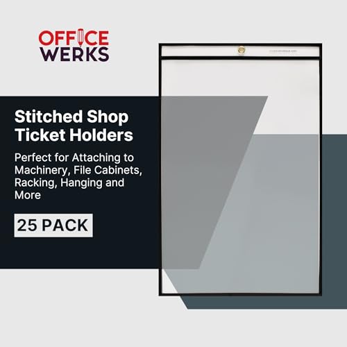 11x17 Job Ticket Holders Heavy Duty 25 Pack, Stitched Clear Vinyl Sleeves, Work Order Sleeves, Shop Ticket Holders with Hanging Eyelet, Acid-Free, Archival Safe - Office Werks