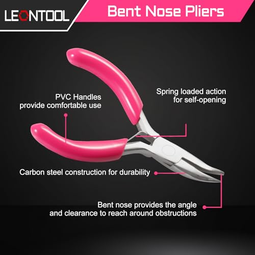 3 Inch Mini Bent Nose Pliers for Jewelry Making Bent Chain Nose Pliers Smooth Jaw Smalll Beading Pliers Micro Angle Needle Nose Pliers Jewelry Making Supplies - style: Bent Nose Pliers