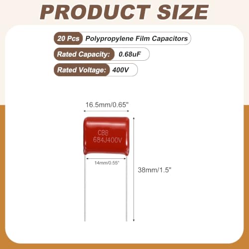 MECCANIXITY Capacitors Kit CBB21/CBB22 400V 684J 0.68UF Red 20 PCS - style: 400V 684J 0.68UF