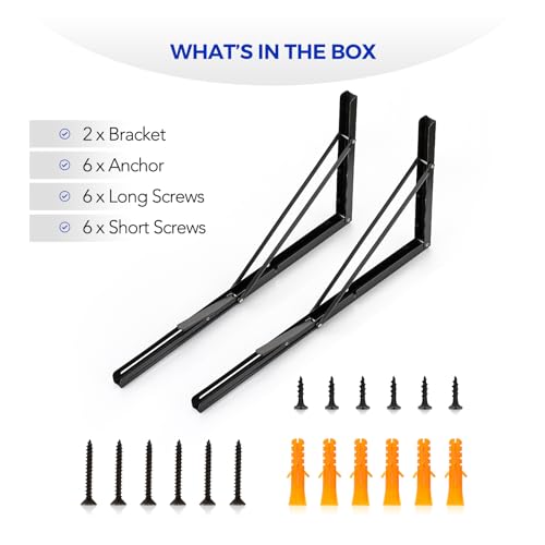 Ravinte Matte Black Folding Shelf Brackets, 24 Inch, 2 Pack - size: 24 Inch