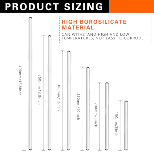 6PCS Glass Stirring Rod Stir Stick with Both Ends Round - 15.8" 13.8" 12" 10" 8" 6" Long - 1 Piece for Every Style -6pcs/pk (6)