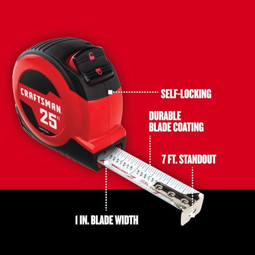 CRAFTSMAN 25-Ft Tape Measure with Fraction Markings, Retractable, Self-Locking Blade (CMHT37225) - size: 7.6 m