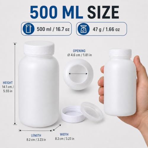 ASEVAT 2 Pack 16.7 oz/500 mL Wide Mouth HDPE Reagent Bottles with Caps