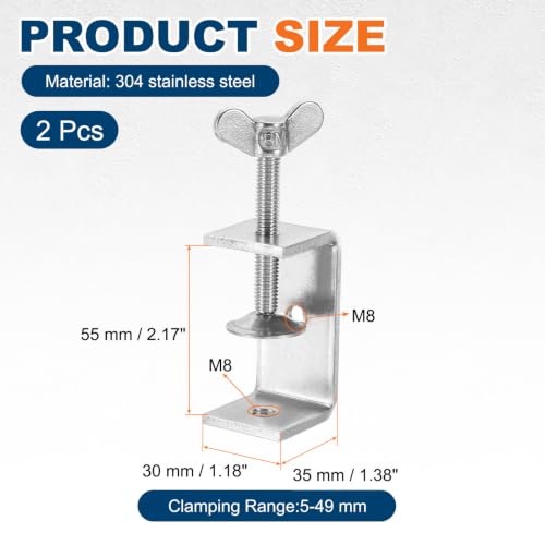 HARFINGTON 2Pcs 304 Stainless Steel C Clamps 55mm Square Mini Tiger Clamp - size: 55mm