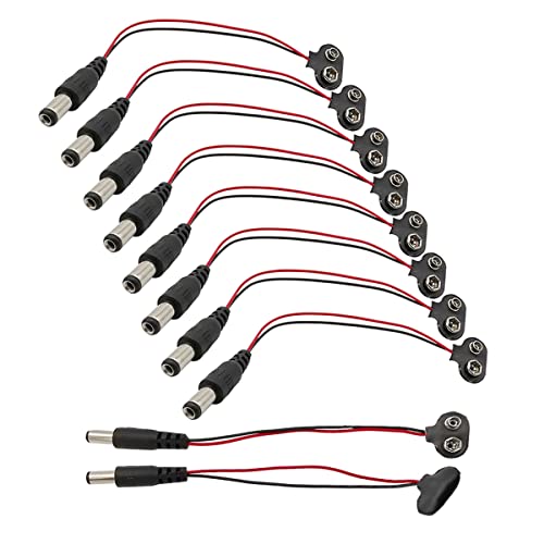 HiLetgo 10pcs 9V Battery Clips 9 Volt T-Type Snap-on Leather Battery Buckle Connector with DC 5.5x2.1mm Male Plug(T-Type with DC Plug) - size: With DC Plug, style: T-Type